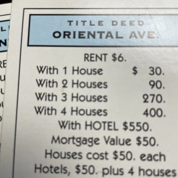 Monopoly Classic Oriental Ave Property Title Deed Card Replacement u - Picture 4 of 5